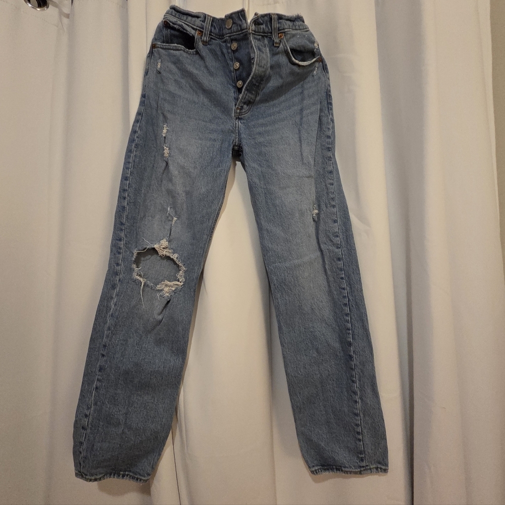 Abercrombie & Fitch Light Blue Distressed Boyfriend Jeans